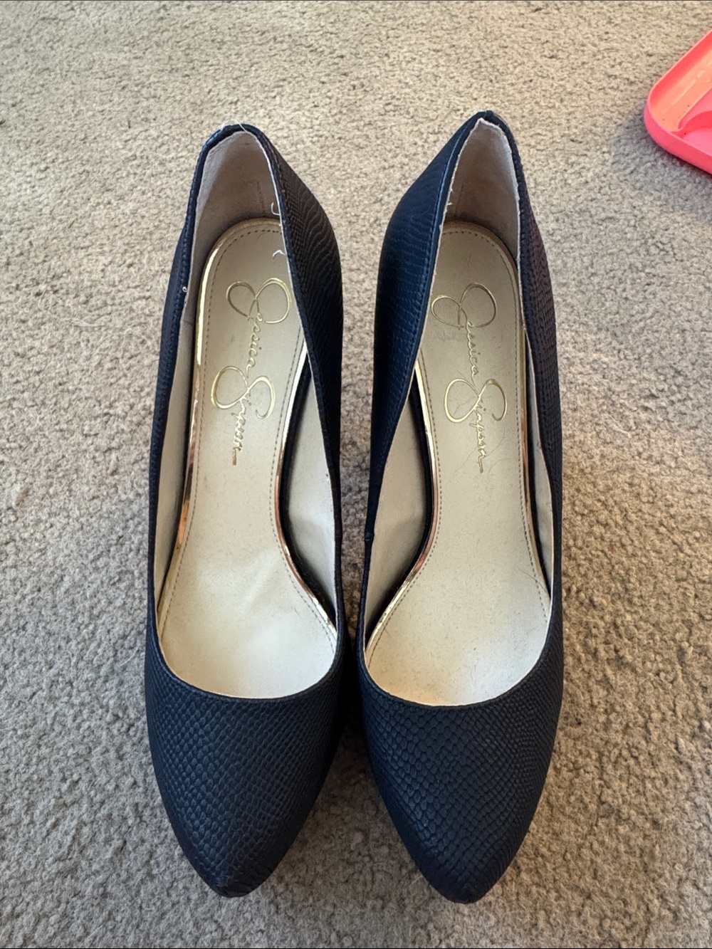 Jessica Simpson Navy Textured Pointed-Toe Pumps